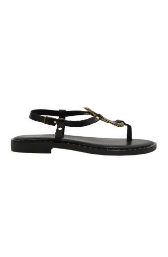 Γυναικεία σανδάλια Myconian Greek Sandals 2282 μαύρο δέρμα